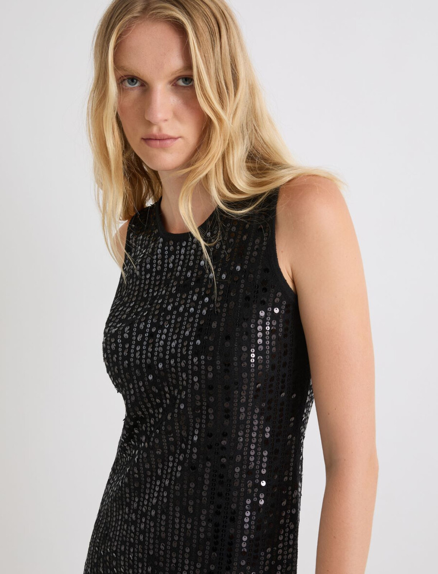 abito senza maniche con paillettes - nero