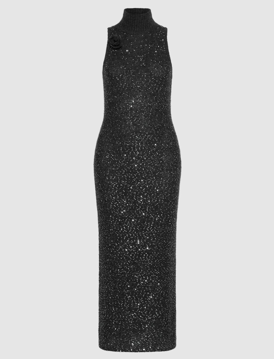 abito senza maniche in alpaca con dettaglio di paillettes - grigio melange