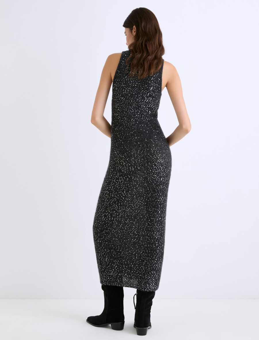 abito senza maniche in alpaca con dettaglio di paillettes - grigio melange