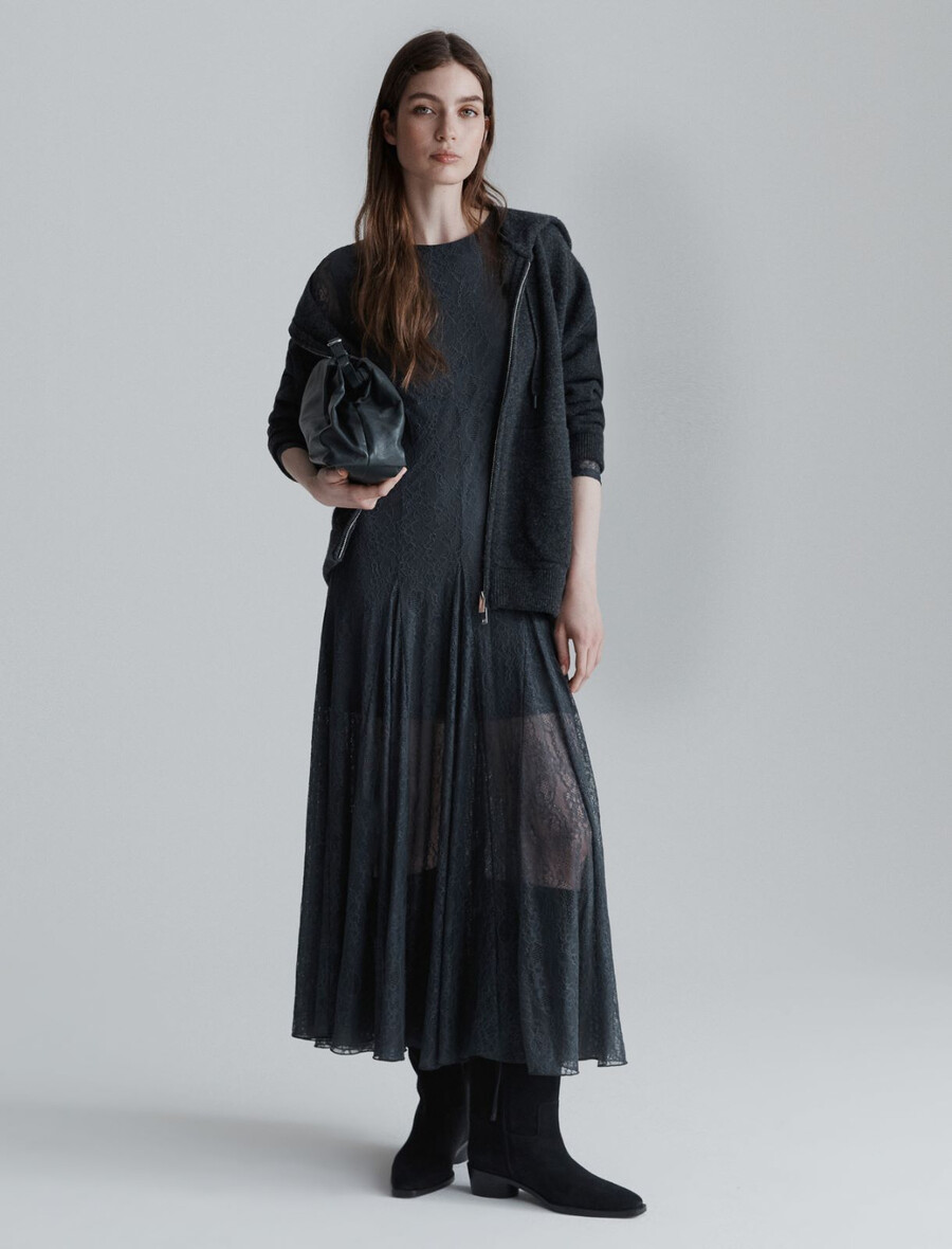 abito in jersey di pizzo - grigio scuro