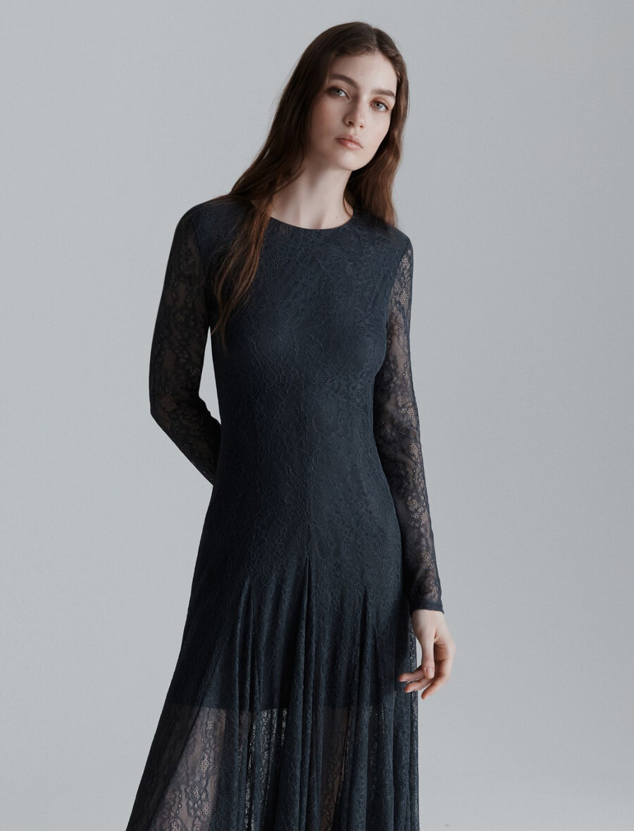 abito in jersey di pizzo - grigio scuro