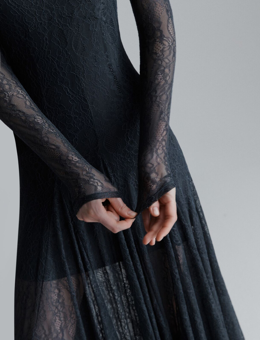 abito in jersey di pizzo - grigio scuro