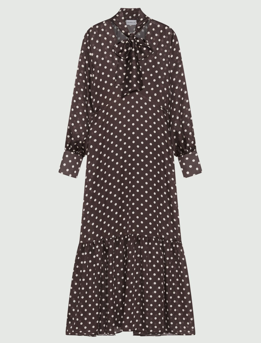 abito a pois con dettaglio foulard - cioccolato