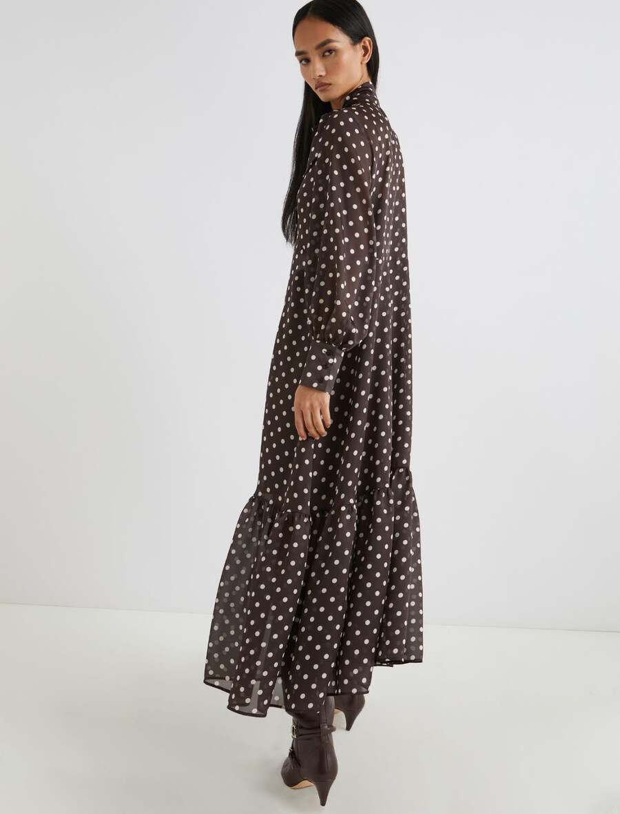 abito a pois con dettaglio foulard - cioccolato