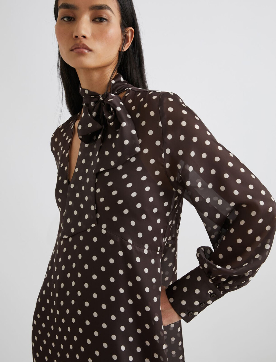 abito a pois con dettaglio foulard - cioccolato