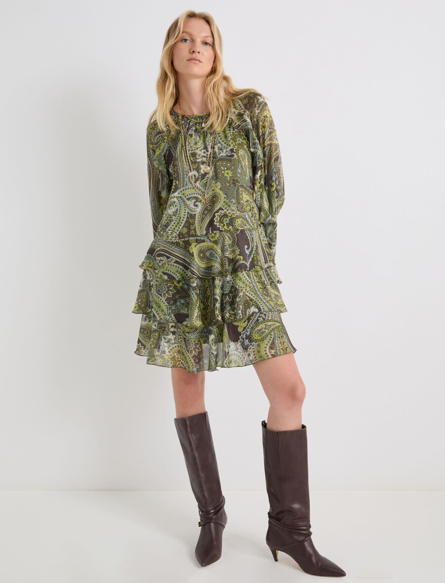 abito corto con balze - verde lime