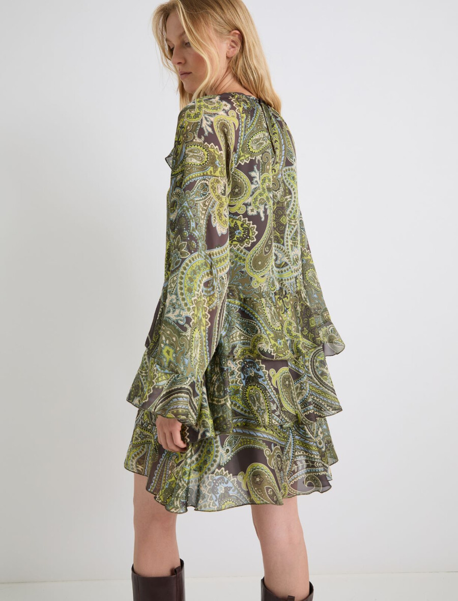 abito corto con balze - verde lime