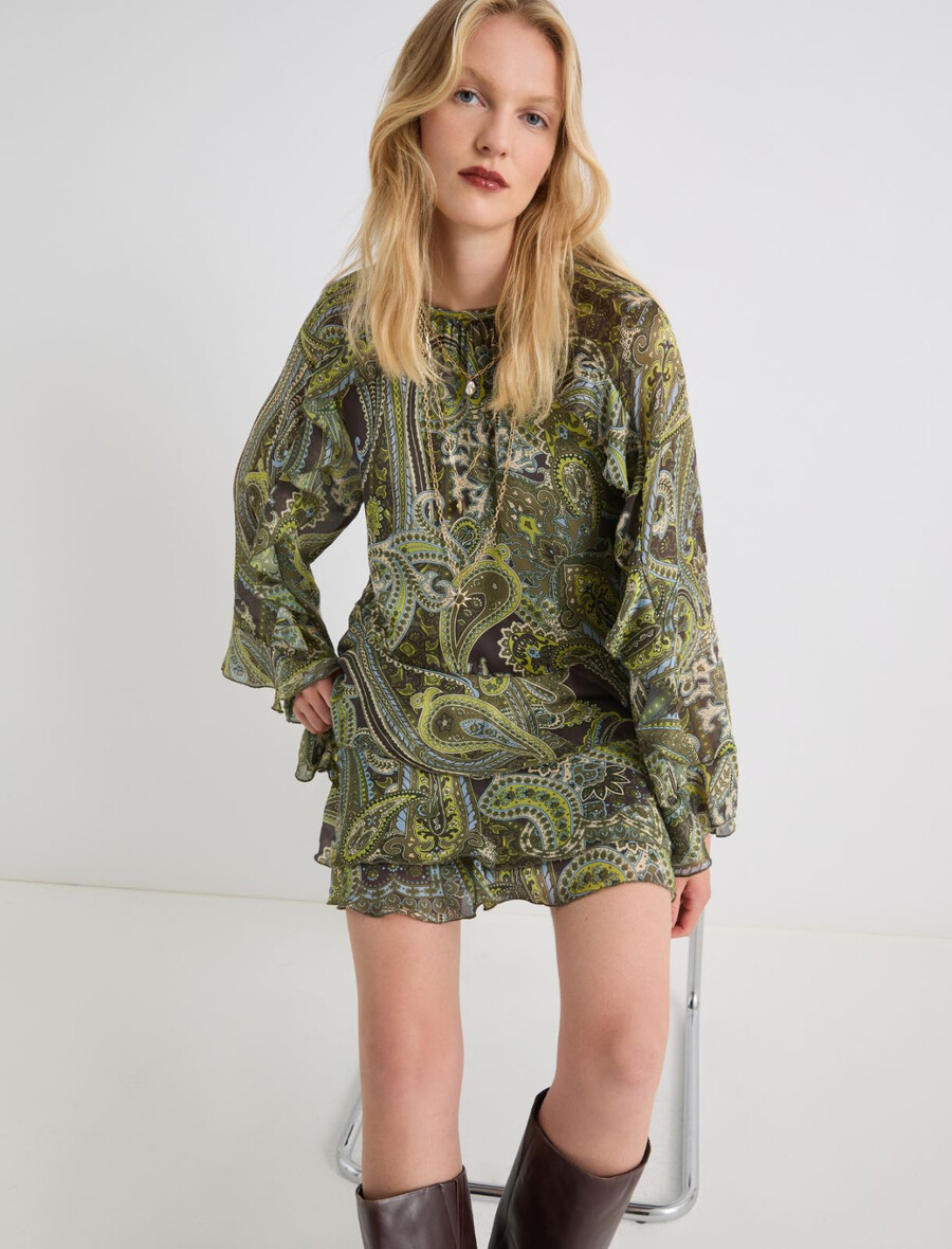 abito corto con balze - verde lime