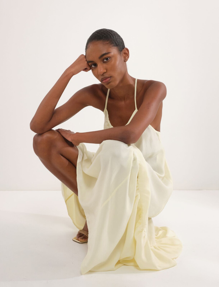 abito lungo habotai in seta - crema